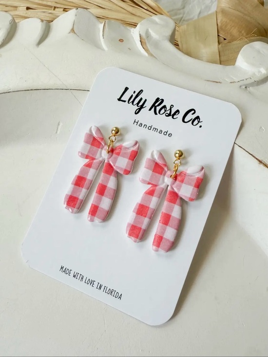 Lily Rose Jewelry - Lily Rose Gingham Bow Drop Earrings